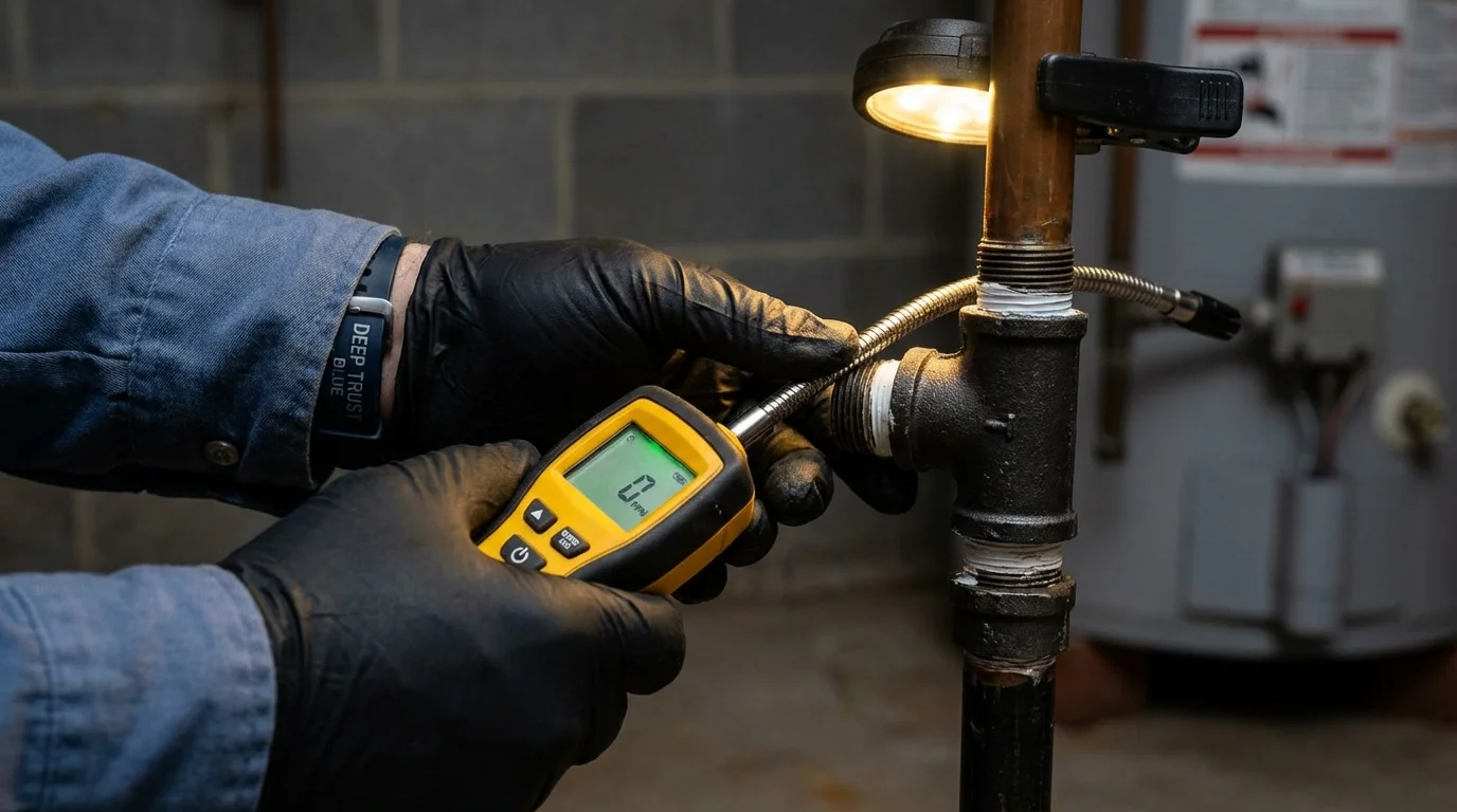 Gas leak detection with electronic sniffer by Johns Plumbing LLC in Evansville